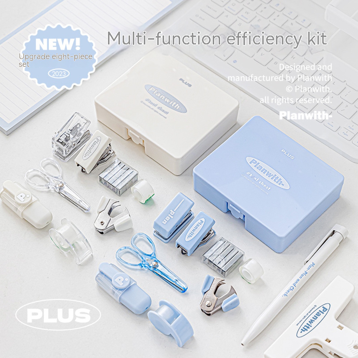 Office Technologies - Kawaii Briefpapier-Set, Hefter, Schere, Klebeband, Markierungsstift,