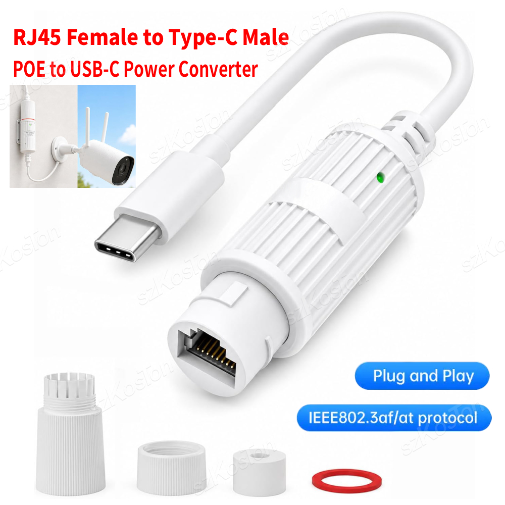 Power Over Ethernet - POE zu USB-C Stromwandler RJ45 Buchse