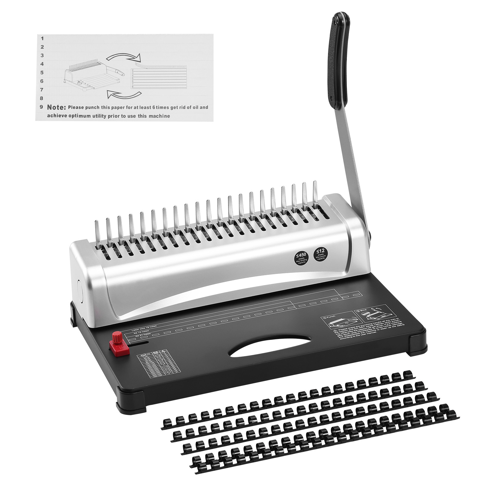 Binding Machine Comb - VEVOR Bindemaschine, Kammbindemaschine 21-Loch-Bindung 450 Blatt,