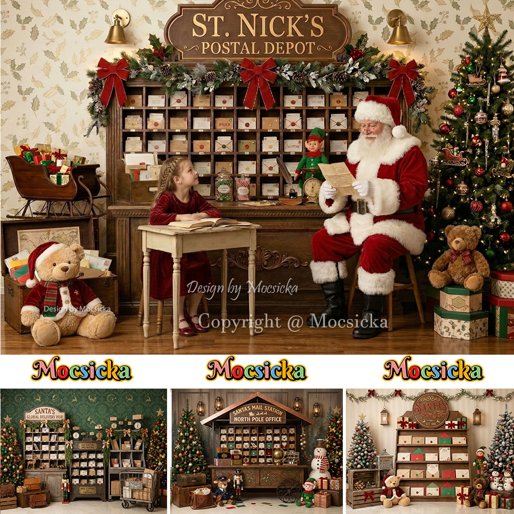 Office Technician - Mocsicka Weihnachts-Hintergrund für Fotografie, Nordpol-Postamt, Weihnachtsmann,